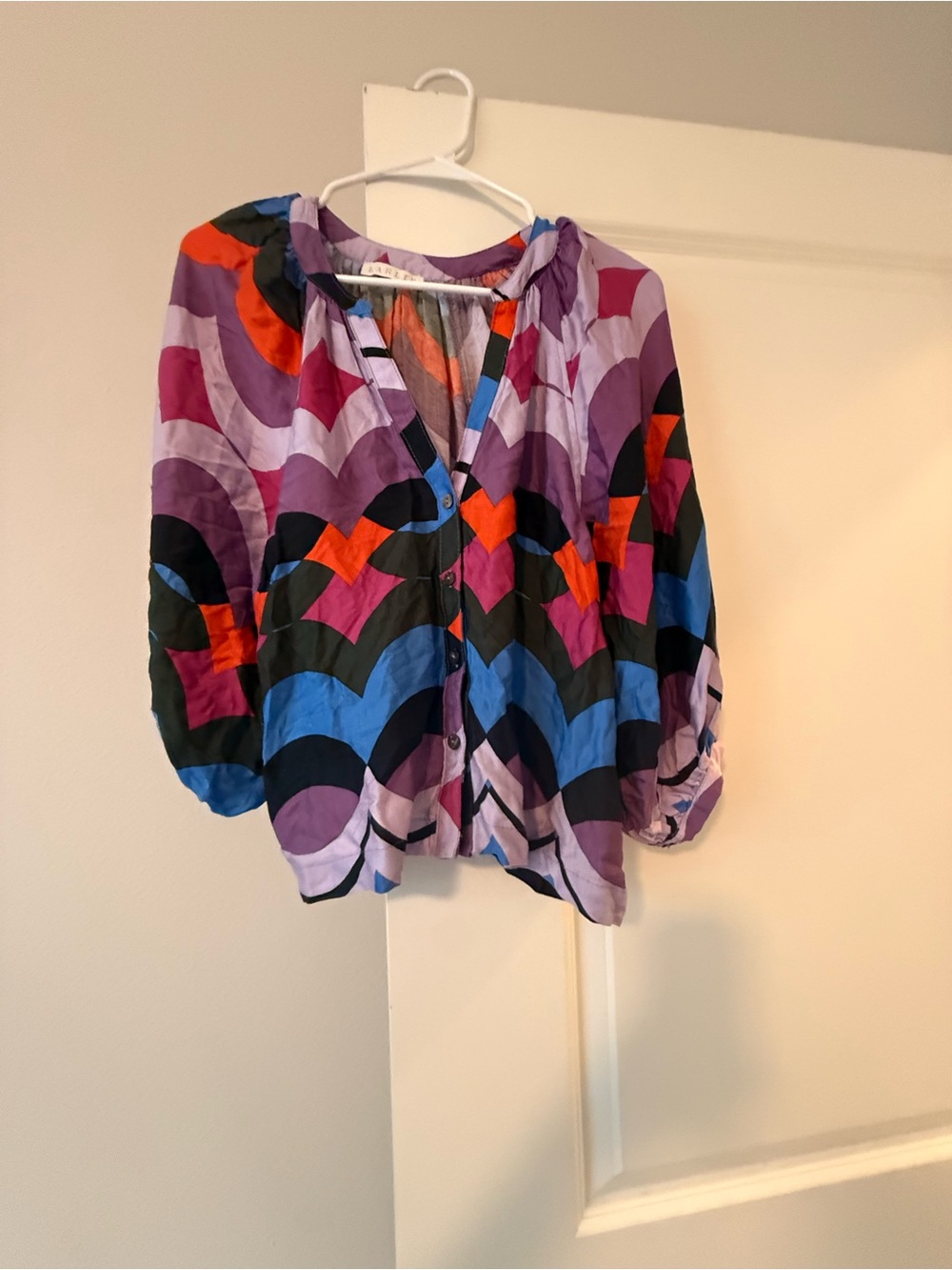 Karlie Multicolor Button-Up Blouse in Purple, Blue, Pink, Black